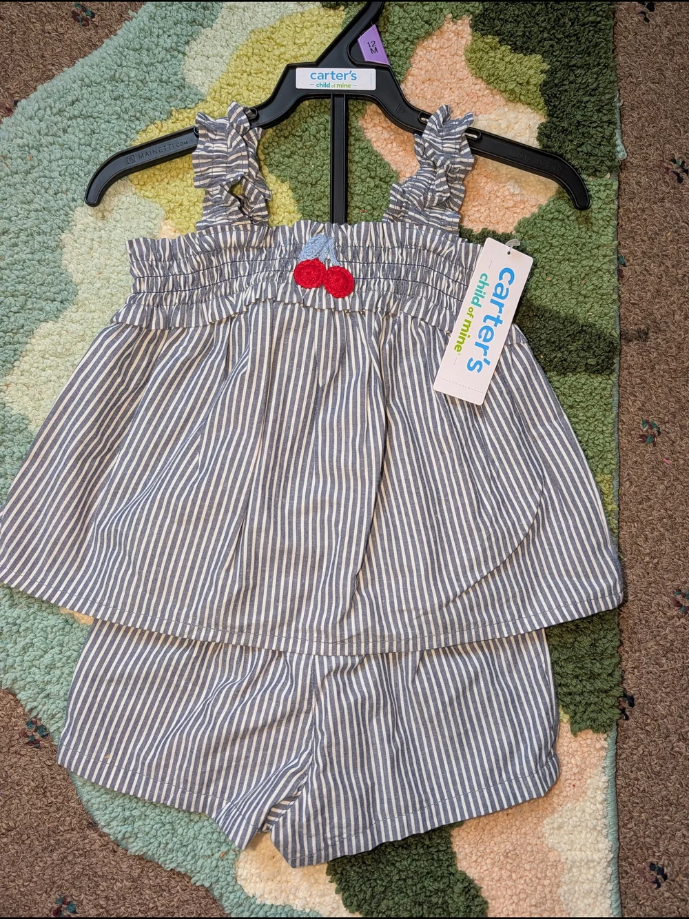 Carter's Blue and White Striped Girls' Cherry Appliqué Set